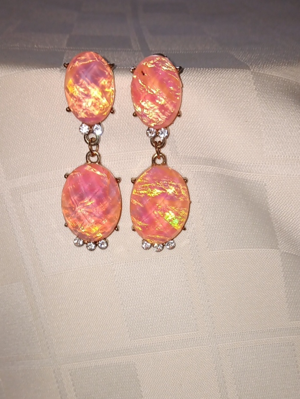 Macy's Coral Orange Double-Drop Earrings with Rhinestone Sparkle Accents